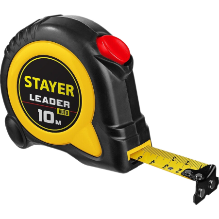 Рулетка STAYER Leader 10 мх25 мм,обрезиненный корпус, автостоп, магнит 3402-10