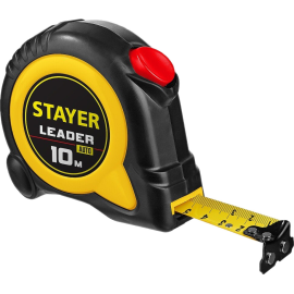 Рулетка STAYER Leader 10 мх25 мм,обрезиненный корпус, автостоп, магнит 3402-10