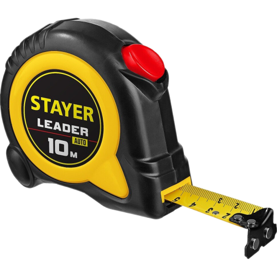 Рулетка STAYER Leader 10 мх25 мм,обрезиненный корпус, автостоп, магнит 3402-10